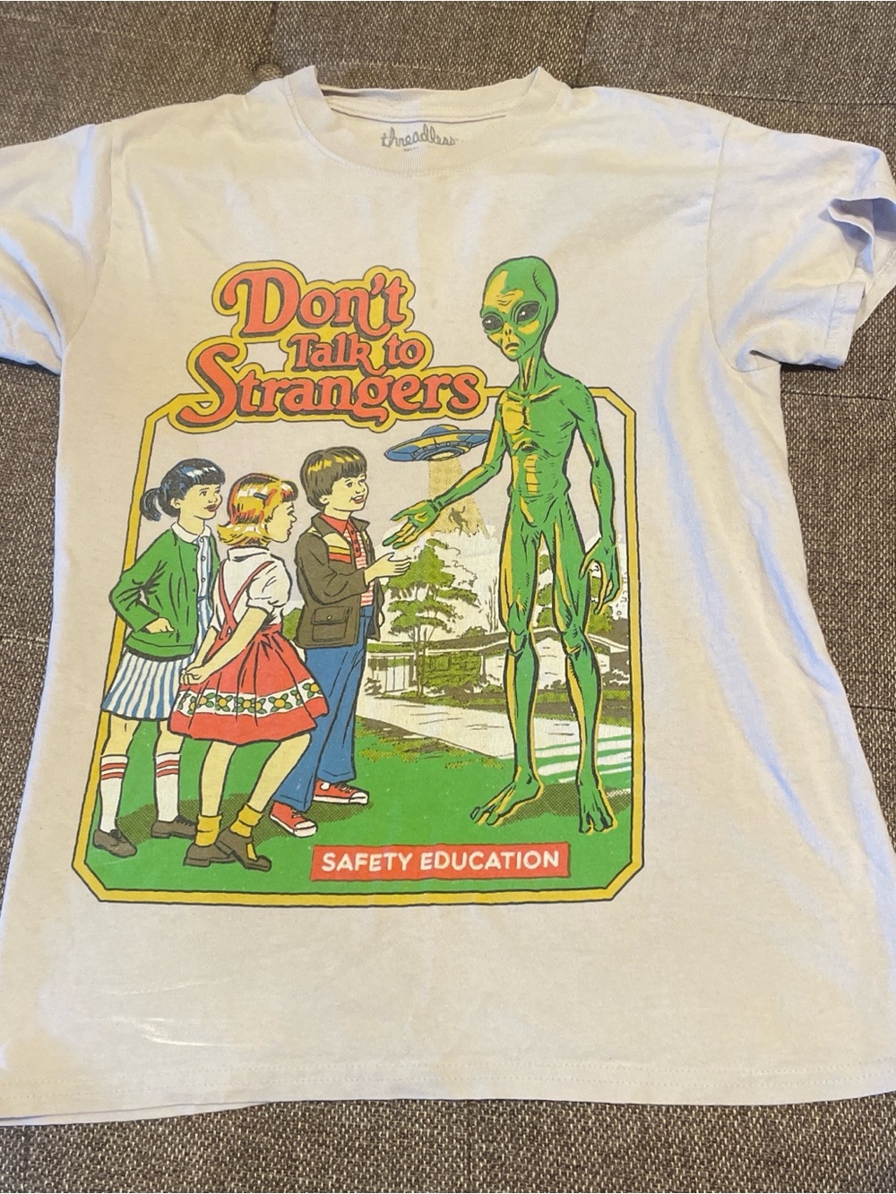 Threadless White "Don't Talk to Strangers" Alien Graphic Tee